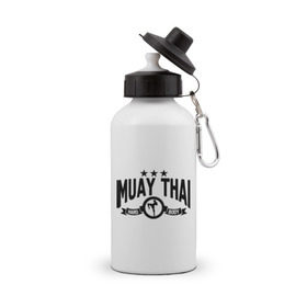 Бутылка спортивная с принтом Muay thai boxing (Тайский бокс) в Санкт-Петербурге, металл | емкость — 500 мл, в комплекте две пластиковые крышки и карабин для крепления | муай тай
