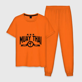 Мужская пижама хлопок с принтом Muay thai boxing (Тайский бокс) в Санкт-Петербурге, 100% хлопок | брюки и футболка прямого кроя, без карманов, на брюках мягкая резинка на поясе и по низу штанин
 | муай тай