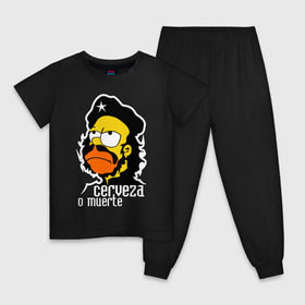 Детская пижама хлопок с принтом Гомер cerveza o muerte (пиво или смерть) в Санкт-Петербурге, 100% хлопок |  брюки и футболка прямого кроя, без карманов, на брюках мягкая резинка на поясе и по низу штанин
 | гомер | че гевара