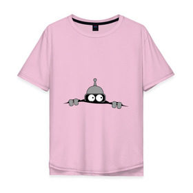 Мужская футболка хлопок Oversize с принтом Bender из-под футболки в Санкт-Петербурге, 100% хлопок | свободный крой, круглый ворот, “спинка” длиннее передней части | bender | futurama | бендер | фатурама | футурама