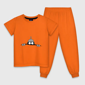 Детская пижама хлопок с принтом Bender из-под футболки в Санкт-Петербурге, 100% хлопок |  брюки и футболка прямого кроя, без карманов, на брюках мягкая резинка на поясе и по низу штанин
 | bender | futurama | бендер | фатурама | футурама