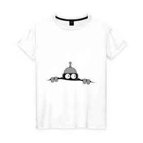 Женская футболка хлопок с принтом Bender из-под футболки в Санкт-Петербурге, 100% хлопок | прямой крой, круглый вырез горловины, длина до линии бедер, слегка спущенное плечо | bender | futurama | бендер | фатурама | футурама