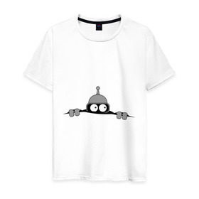 Мужская футболка хлопок с принтом Bender из-под футболки в Санкт-Петербурге, 100% хлопок | прямой крой, круглый вырез горловины, длина до линии бедер, слегка спущенное плечо. | bender | futurama | бендер | фатурама | футурама
