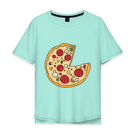 Мужская футболка хлопок Oversize с принтом Пицца парная в Санкт-Петербурге, 100% хлопок | свободный крой, круглый ворот, “спинка” длиннее передней части | pizza | влюбленным | для влюбленных | для двоих | для пар | парные | пицца