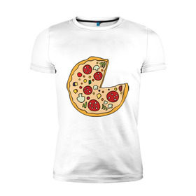 Мужская футболка премиум с принтом Пицца парная в Санкт-Петербурге, 92% хлопок, 8% лайкра | приталенный силуэт, круглый вырез ворота, длина до линии бедра, короткий рукав | pizza | влюбленным | для влюбленных | для двоих | для пар | парные | пицца