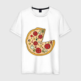 Мужская футболка хлопок с принтом Пицца парная в Санкт-Петербурге, 100% хлопок | прямой крой, круглый вырез горловины, длина до линии бедер, слегка спущенное плечо. | pizza | влюбленным | для влюбленных | для двоих | для пар | парные | пицца