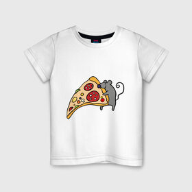 Детская футболка хлопок с принтом Кусочек пиццы парная в Санкт-Петербурге, 100% хлопок | круглый вырез горловины, полуприлегающий силуэт, длина до линии бедер | pizza | влюбленным | для влюбленных | для двоих | для пар | мышонок | пара | парные | пицца