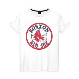 Женская футболка хлопок с принтом Boston Red Sox в Санкт-Петербурге, 100% хлопок | прямой крой, круглый вырез горловины, длина до линии бедер, слегка спущенное плечо | baseball | boston red sox | бейсбол | бостон | красные носки | ред сокс | спорт
