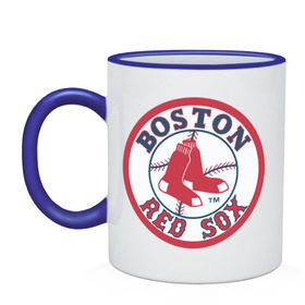 Кружка двухцветная с принтом Boston Red Sox в Санкт-Петербурге, керамика | объем — 330 мл, диаметр — 80 мм. Цветная ручка и кайма сверху, в некоторых цветах — вся внутренняя часть | baseball | boston red sox | бейсбол | бостон | красные носки | ред сокс | спорт