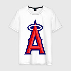 Мужская футболка хлопок с принтом Los Angeles Angels of Anaheim logo в Санкт-Петербурге, 100% хлопок | прямой крой, круглый вырез горловины, длина до линии бедер, слегка спущенное плечо. | baseball | los angeles angels of anaheim | бейсбол | спорт