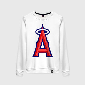 Женский свитшот хлопок с принтом Los Angeles Angels of Anaheim logo в Санкт-Петербурге, 100% хлопок | прямой крой, круглый вырез, на манжетах и по низу широкая трикотажная резинка  | baseball | los angeles angels of anaheim | бейсбол | спорт