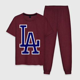 Мужская пижама хлопок с принтом Los Angeles Dodgers logo в Санкт-Петербурге, 100% хлопок | брюки и футболка прямого кроя, без карманов, на брюках мягкая резинка на поясе и по низу штанин
 | Тематика изображения на принте: baseball | la | los angeles dodgers | бейсбол | лос анджелес доджерс | спорт