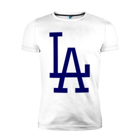 Мужская футболка премиум с принтом Los Angeles Dodgers logo в Санкт-Петербурге, 92% хлопок, 8% лайкра | приталенный силуэт, круглый вырез ворота, длина до линии бедра, короткий рукав | baseball | la | los angeles dodgers | бейсбол | лос анджелес доджерс | спорт