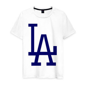 Мужская футболка хлопок с принтом Los Angeles Dodgers logo в Санкт-Петербурге, 100% хлопок | прямой крой, круглый вырез горловины, длина до линии бедер, слегка спущенное плечо. | baseball | la | los angeles dodgers | бейсбол | лос анджелес доджерс | спорт