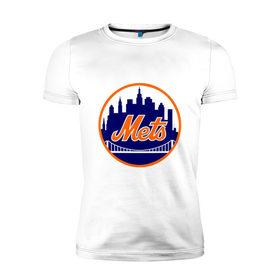 Мужская футболка премиум с принтом New York Mets в Санкт-Петербурге, 92% хлопок, 8% лайкра | приталенный силуэт, круглый вырез ворота, длина до линии бедра, короткий рукав | Тематика изображения на принте: baseball | mets | new york mets | бейсбол | нью йорк метс | спорт