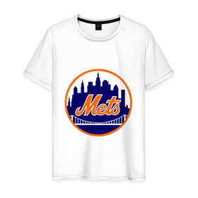 Мужская футболка хлопок с принтом New York Mets в Санкт-Петербурге, 100% хлопок | прямой крой, круглый вырез горловины, длина до линии бедер, слегка спущенное плечо. | baseball | mets | new york mets | бейсбол | нью йорк метс | спорт
