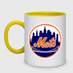 Кружка двухцветная с принтом New York Mets в Санкт-Петербурге, керамика | объем — 330 мл, диаметр — 80 мм. Цветная ручка и кайма сверху, в некоторых цветах — вся внутренняя часть | baseball | mets | new york mets | бейсбол | нью йорк метс | спорт