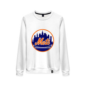Женский свитшот хлопок с принтом New York Mets в Санкт-Петербурге, 100% хлопок | прямой крой, круглый вырез, на манжетах и по низу широкая трикотажная резинка  | baseball | mets | new york mets | бейсбол | нью йорк метс | спорт