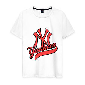 Мужская футболка хлопок с принтом New York Yankees logo в Санкт-Петербурге, 100% хлопок | прямой крой, круглый вырез горловины, длина до линии бедер, слегка спущенное плечо. | baseball | new york yankees | бейсбол | нью йорк янкиз | спорт | янки