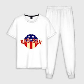 Мужская пижама хлопок с принтом Red Sox в Санкт-Петербурге, 100% хлопок | брюки и футболка прямого кроя, без карманов, на брюках мягкая резинка на поясе и по низу штанин
 | baseball | boston red sox | бейсбол | бостон | красные носки | ред сокс | спорт