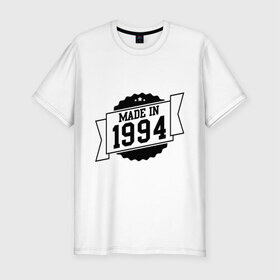 Мужская футболка премиум с принтом Made in 1994 в Санкт-Петербурге, 92% хлопок, 8% лайкра | приталенный силуэт, круглый вырез ворота, длина до линии бедра, короткий рукав | Тематика изображения на принте: 