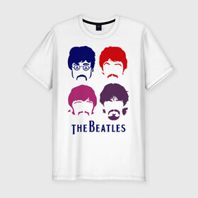 Мужская футболка премиум с принтом The Beatles faces в Санкт-Петербурге, 92% хлопок, 8% лайкра | приталенный силуэт, круглый вырез ворота, длина до линии бедра, короткий рукав | Тематика изображения на принте: beatles | the beatles | the beatles faces | бителс
