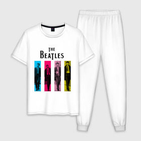 Мужская пижама хлопок с принтом Walking Beatles в Санкт-Петербурге, 100% хлопок | брюки и футболка прямого кроя, без карманов, на брюках мягкая резинка на поясе и по низу штанин
 | beatles | the beatles | walking beatles | бителс