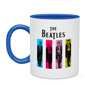 Кружка двухцветная с принтом Walking Beatles в Санкт-Петербурге, керамика | объем — 330 мл, диаметр — 80 мм. Цветная ручка и кайма сверху, в некоторых цветах — вся внутренняя часть | beatles | the beatles | walking beatles | бителс