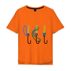 Мужская футболка хлопок Oversize с принтом Рыболовный узел в Санкт-Петербурге, 100% хлопок | свободный крой, круглый ворот, “спинка” длиннее передней части | крючок | ноживка | рыбаку | рыбалка | рыболов | удочка