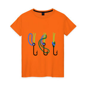 Женская футболка хлопок с принтом Рыболовный узел в Санкт-Петербурге, 100% хлопок | прямой крой, круглый вырез горловины, длина до линии бедер, слегка спущенное плечо | крючок | ноживка | рыбаку | рыбалка | рыболов | удочка