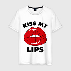 Мужская футболка хлопок с принтом Kiss my Lips в Санкт-Петербурге, 100% хлопок | прямой крой, круглый вырез горловины, длина до линии бедер, слегка спущенное плечо. | Тематика изображения на принте: kiss | lips | swag | губы | поцелуй | сваг | свог | свэг