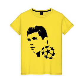 Женская футболка хлопок с принтом C.Ronaldo в Санкт-Петербурге, 100% хлопок | прямой крой, круглый вырез горловины, длина до линии бедер, слегка спущенное плечо | football | footballplayer | real madrid | криштиану роналдо | реал мадрилд | футбол | футболерывкашники