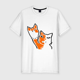 Мужская футболка премиум с принтом Рокерский котейка в Санкт-Петербурге, 92% хлопок, 8% лайкра | приталенный силуэт, круглый вырез ворота, длина до линии бедра, короткий рукав | котейка | рокерский котейка