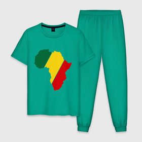Мужская пижама хлопок с принтом Мама Африка в Санкт-Петербурге, 100% хлопок | брюки и футболка прямого кроя, без карманов, на брюках мягкая резинка на поясе и по низу штанин
 | bob marley | reggae | раста | растаманские | растафари