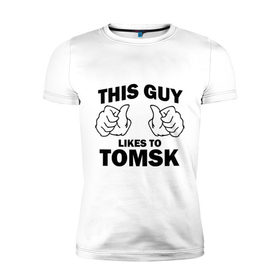 Мужская футболка премиум с принтом Этот парень любит Томск в Санкт-Петербурге, 92% хлопок, 8% лайкра | приталенный силуэт, круглый вырез ворота, длина до линии бедра, короткий рукав | this guy love | города | регионы россии | томск | этот парень любит