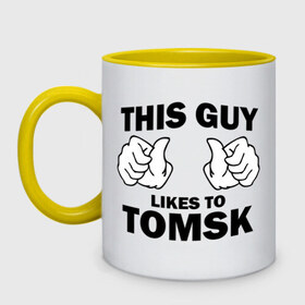 Кружка двухцветная с принтом Этот парень любит Томск в Санкт-Петербурге, керамика | объем — 330 мл, диаметр — 80 мм. Цветная ручка и кайма сверху, в некоторых цветах — вся внутренняя часть | this guy love | города | регионы россии | томск | этот парень любит