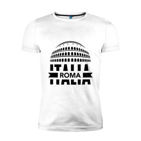 Мужская футболка премиум с принтом Italia в Санкт-Петербурге, 92% хлопок, 8% лайкра | приталенный силуэт, круглый вырез ворота, длина до линии бедра, короткий рукав | Тематика изображения на принте: italia | roma | италия | колизей | рим