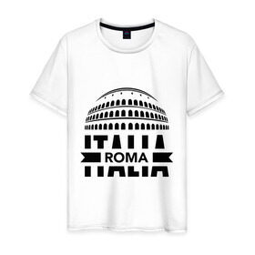 Мужская футболка хлопок с принтом Italia в Санкт-Петербурге, 100% хлопок | прямой крой, круглый вырез горловины, длина до линии бедер, слегка спущенное плечо. | italia | roma | италия | колизей | рим