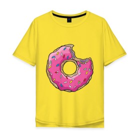 Мужская футболка хлопок Oversize с принтом Пончик Гомера в Санкт-Петербурге, 100% хлопок | свободный крой, круглый ворот, “спинка” длиннее передней части | для влюбленных | для двоих | для пар | парные | пончики