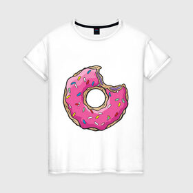 Женская футболка хлопок с принтом Пончик Гомера в Санкт-Петербурге, 100% хлопок | прямой крой, круглый вырез горловины, длина до линии бедер, слегка спущенное плечо | для влюбленных | для двоих | для пар | парные | пончики