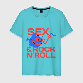 Мужская футболка хлопок с принтом Sex Fishing and Rocknroll в Санкт-Петербурге, 100% хлопок | прямой крой, круглый вырез горловины, длина до линии бедер, слегка спущенное плечо. | 