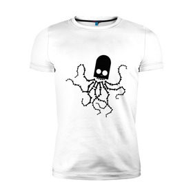 Мужская футболка премиум с принтом скелет осьминога в Санкт-Петербурге, 92% хлопок, 8% лайкра | приталенный силуэт, круглый вырез ворота, длина до линии бедра, короткий рукав | скелет