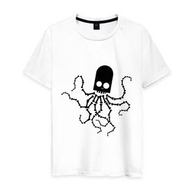 Мужская футболка хлопок с принтом скелет осьминога в Санкт-Петербурге, 100% хлопок | прямой крой, круглый вырез горловины, длина до линии бедер, слегка спущенное плечо. | скелет