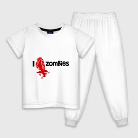 Детская пижама хлопок с принтом i love zombies(я люблю зомби) в Санкт-Петербурге, 100% хлопок |  брюки и футболка прямого кроя, без карманов, на брюках мягкая резинка на поясе и по низу штанин
 | зомби