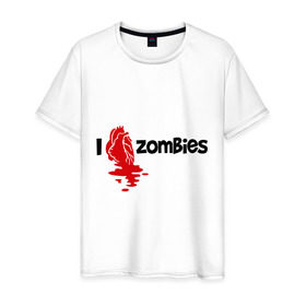 Мужская футболка хлопок с принтом i love zombies(я люблю зомби) в Санкт-Петербурге, 100% хлопок | прямой крой, круглый вырез горловины, длина до линии бедер, слегка спущенное плечо. | зомби
