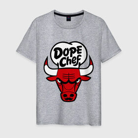 Мужская футболка хлопок с принтом Chicago Dope Chef в Санкт-Петербурге, 100% хлопок | прямой крой, круглый вырез горловины, длина до линии бедер, слегка спущенное плечо. | chicago | dope | бык | допинг | чикаго