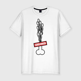 Мужская футболка премиум с принтом Funny Penis в Санкт-Петербурге, 92% хлопок, 8% лайкра | приталенный силуэт, круглый вырез ворота, длина до линии бедра, короткий рукав | Тематика изображения на принте: censored | penis