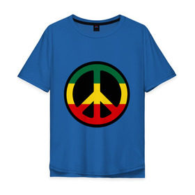 Мужская футболка хлопок Oversize с принтом Peace simbol в Санкт-Петербурге, 100% хлопок | свободный крой, круглый ворот, “спинка” длиннее передней части | reggae | мир | раста | растафари