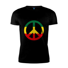 Мужская футболка премиум с принтом Peace simbol в Санкт-Петербурге, 92% хлопок, 8% лайкра | приталенный силуэт, круглый вырез ворота, длина до линии бедра, короткий рукав | reggae | мир | раста | растафари