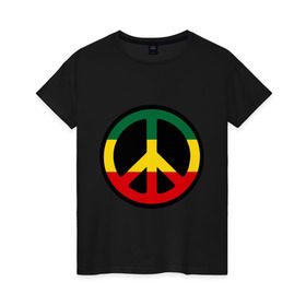Женская футболка хлопок с принтом Peace simbol в Санкт-Петербурге, 100% хлопок | прямой крой, круглый вырез горловины, длина до линии бедер, слегка спущенное плечо | reggae | мир | раста | растафари